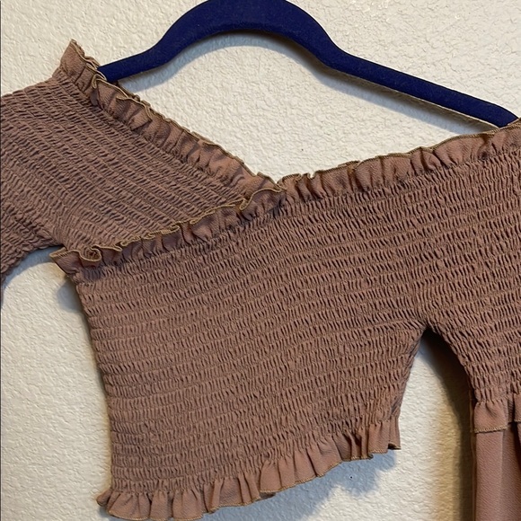 3/$15. Bundle sale Women's Eilly Bazar Off-Shoulder Ruffled Top - Brown - Picture 2 of 11